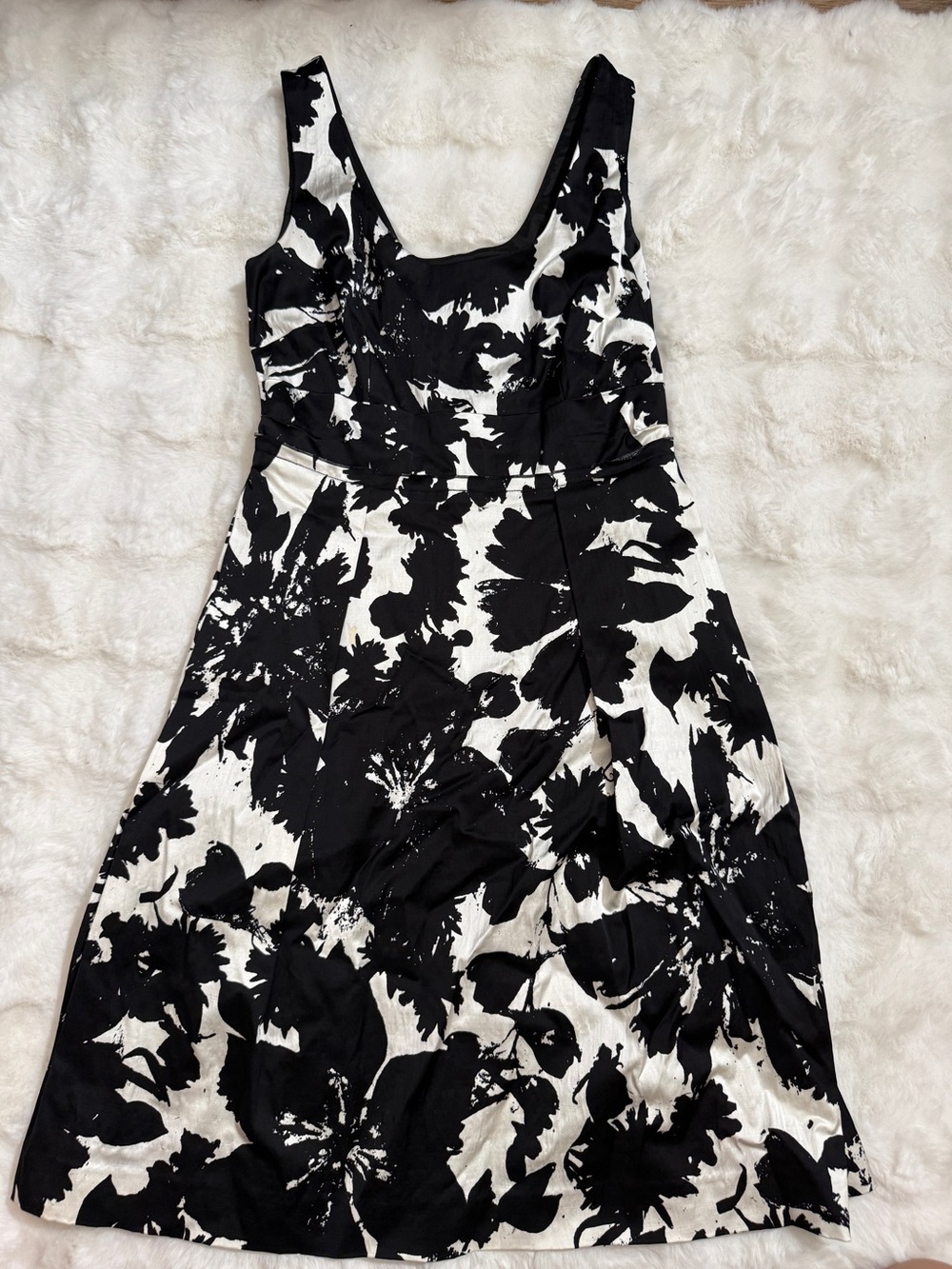 Ann Taylor Y2K Black White Abstract Floral Double Layer Dress Size 2